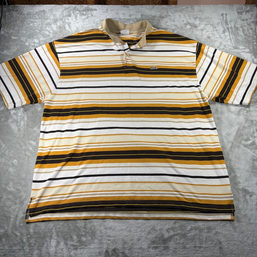 Lacoste Mens Striped Polo Shirt Short Sleeve Orange Brown White Size 12 3XL